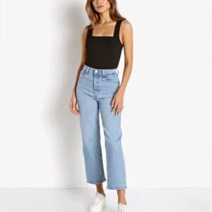 Levi's Ribcage Straight Ankle Jeans Light Blue Wash High Waist Button Front 26